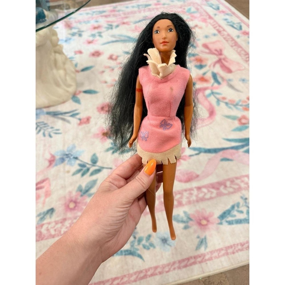 90s vintage disney Pocahontas Barbie doll blush dress
